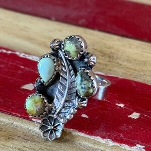 Nizhoni Traders Palomino turquoise sterling silver feather ring